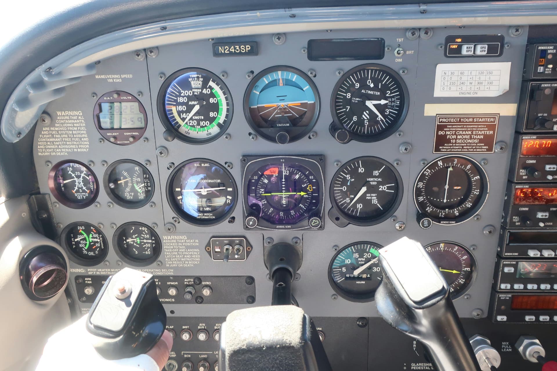 The instrument panel of a training aircraft in flight